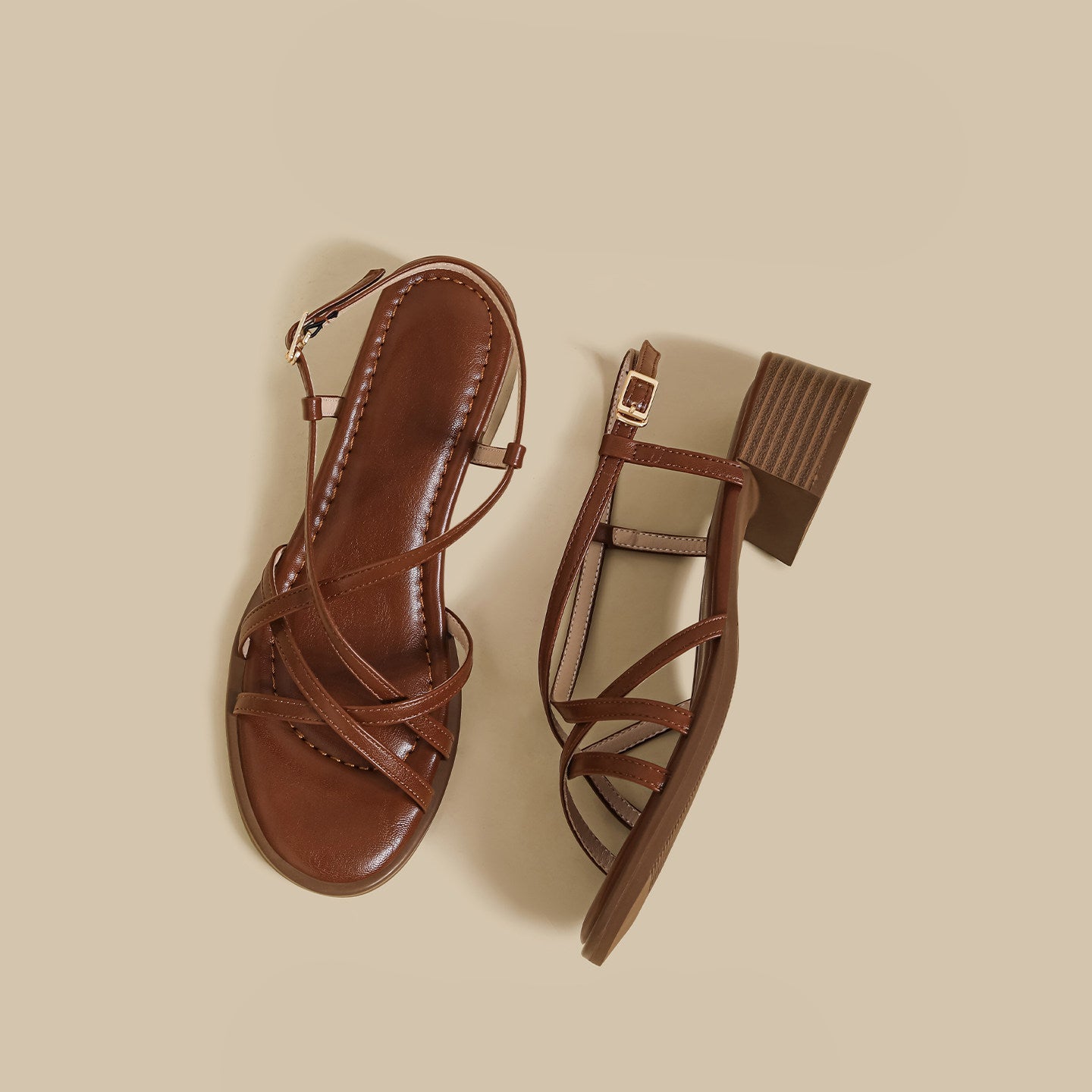 Cross Strap Sandals (Brown)