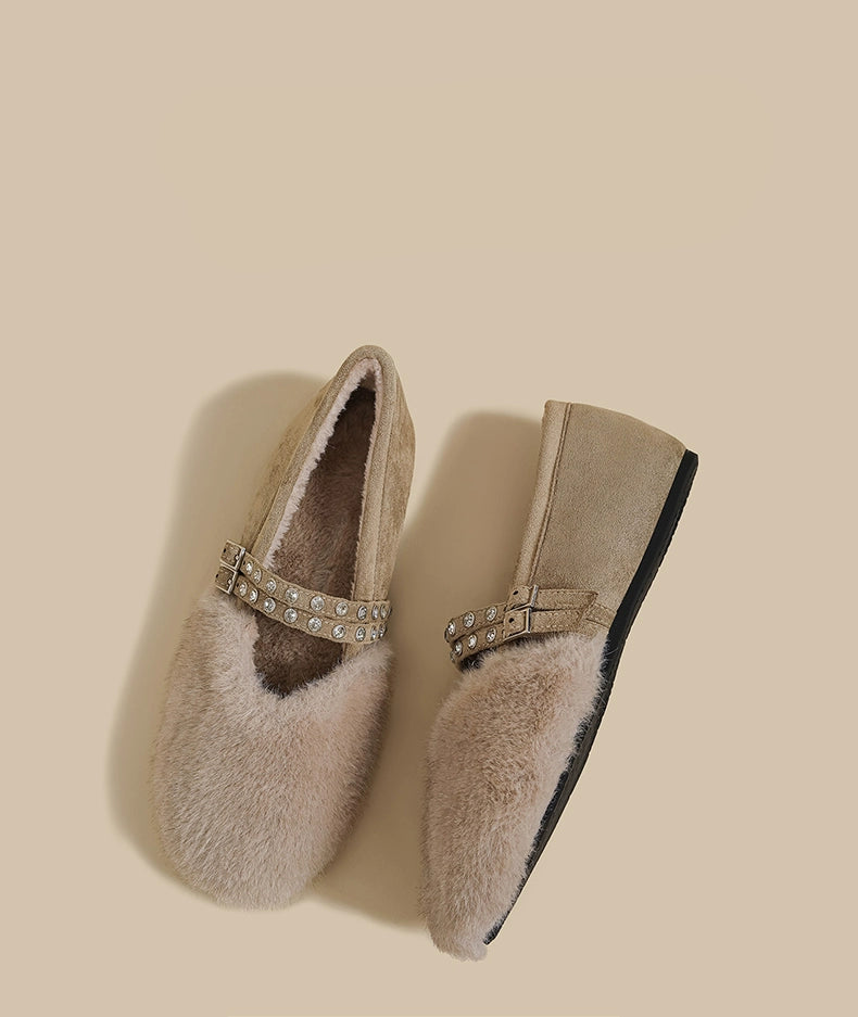 Fur Strap Mary Jane Flats