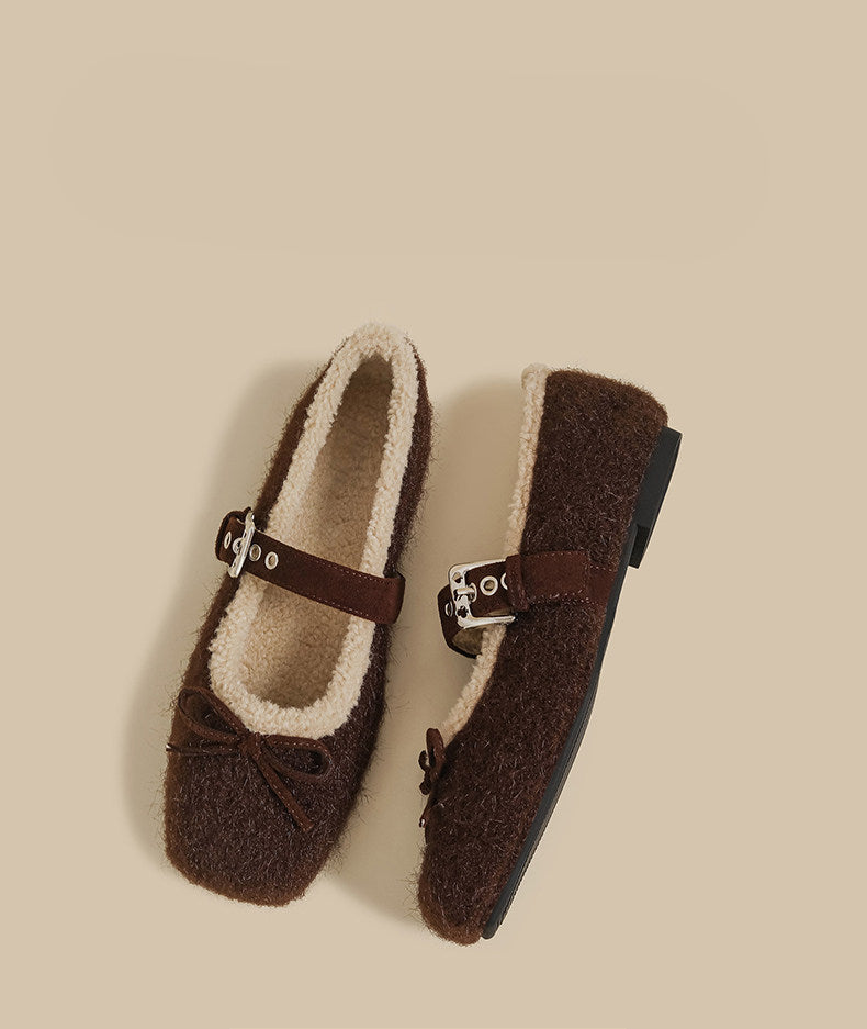 Faux-Fur Mary Jane Flats