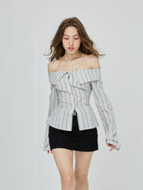 Off-Shoulder Stripe Shirt