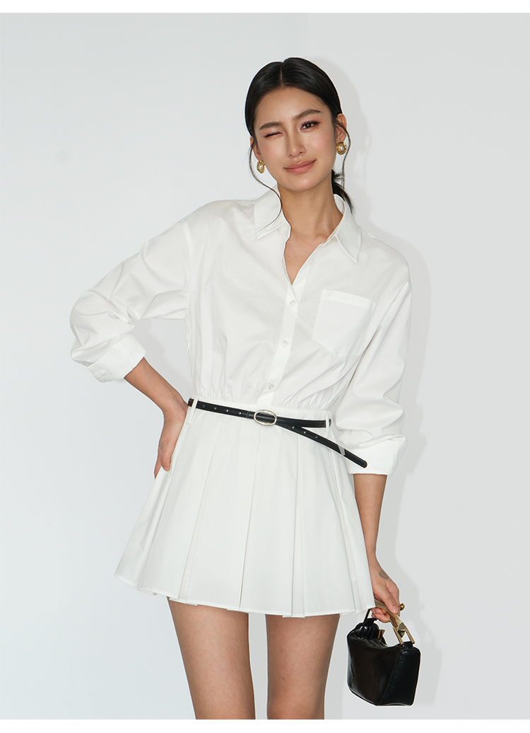 Pleated Shirt Mini Dress