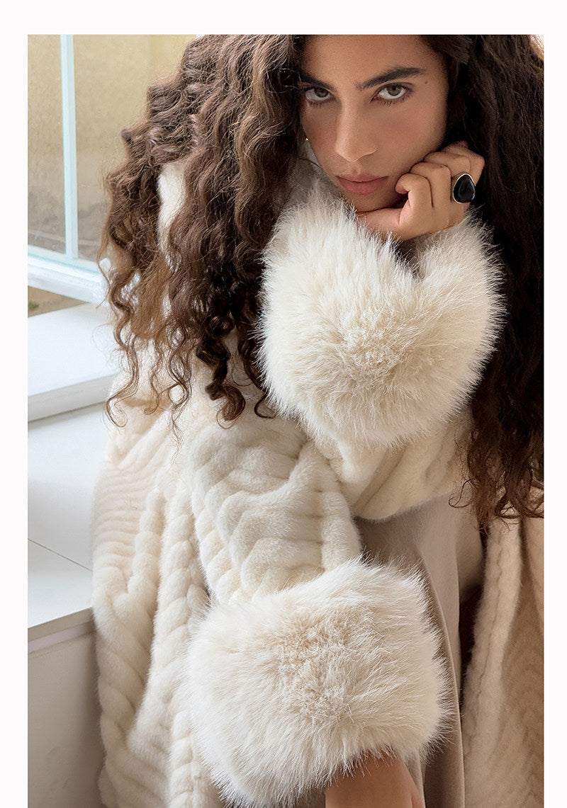 Plush Sleeves Fur Coat - Long