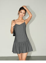 Peated V-neck Camisole Dress - Grey