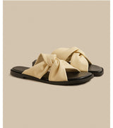 Twist Strap Flat Sandals (Beige)