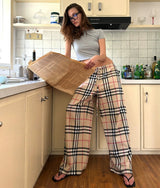 Plaid Drawstring Wide-Leg Pants