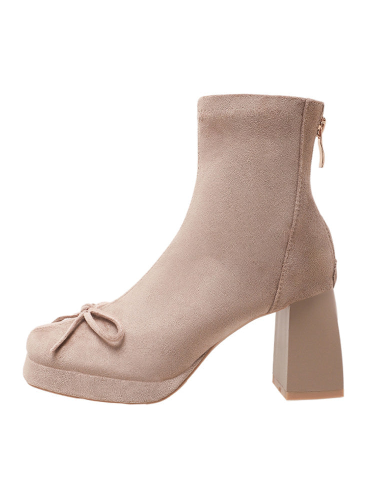 Bow Chunk-Heel Ankle Boots