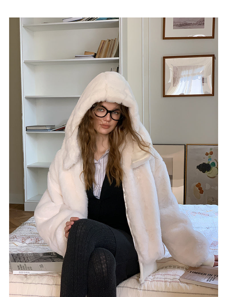 Hooded Cropped Fur Jacket