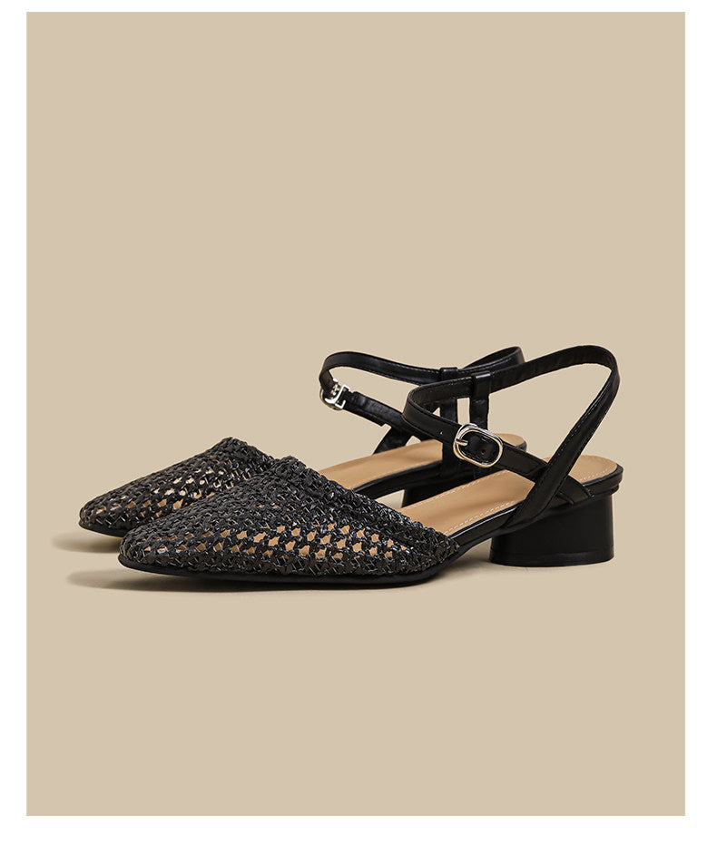 Woven Slingback Flats (Black)