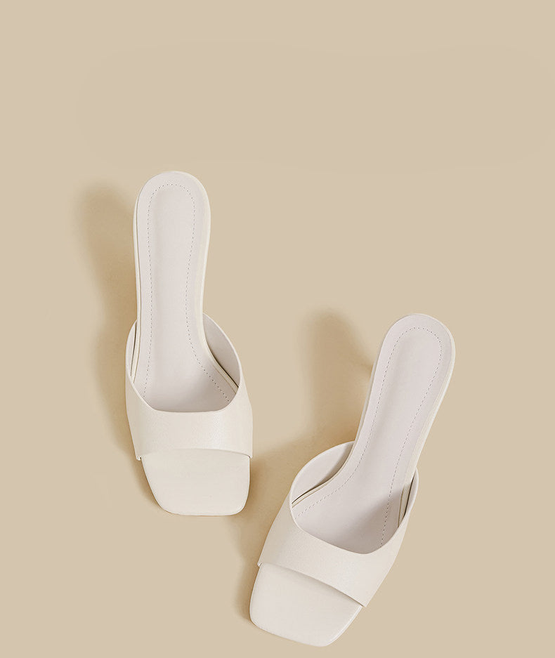 Minimal Curve Heel Sandals (Cream)