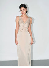 Smooth Ruched Slip Dress - Champagne