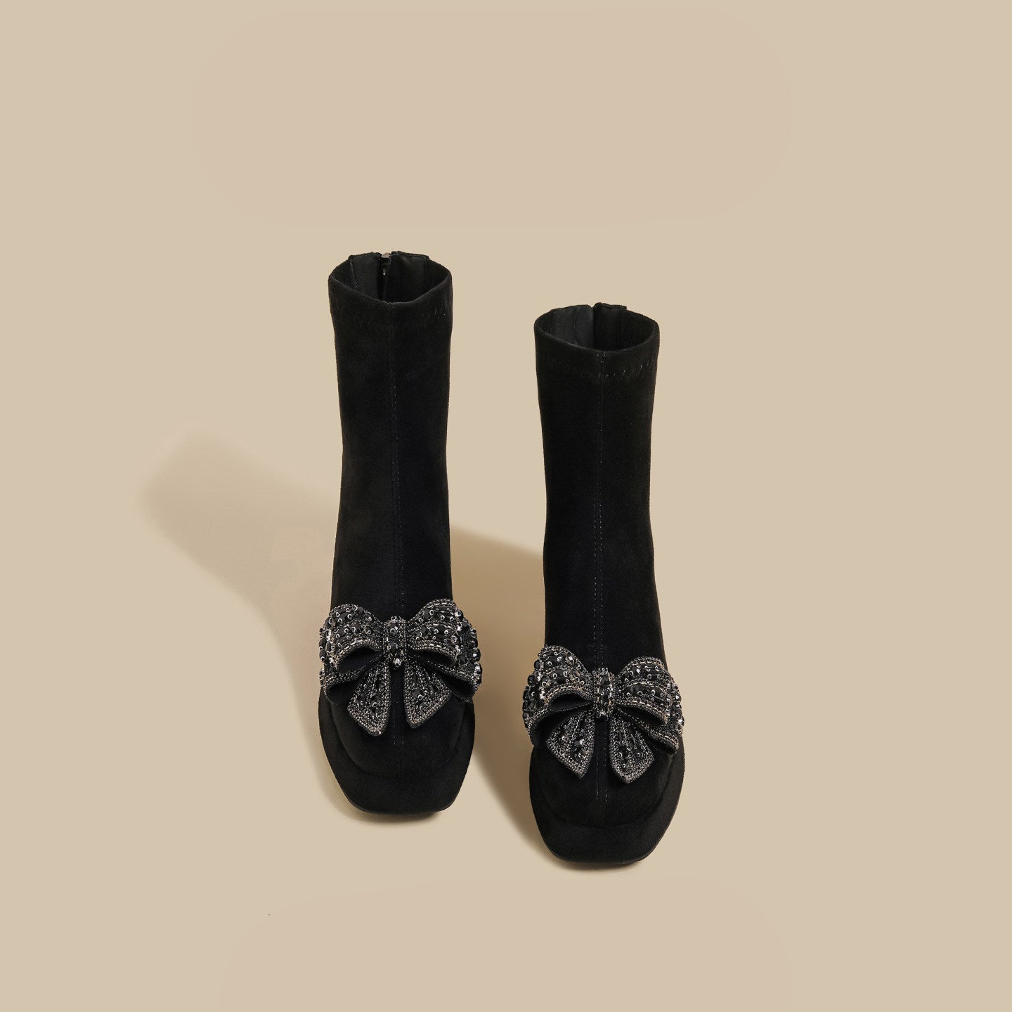 Crystal Bow Boots - Black