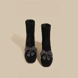 Crystal Bow Boots - Black