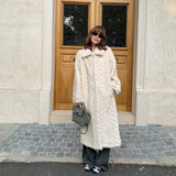 Herringbone Faux Fur Coat - Ivory