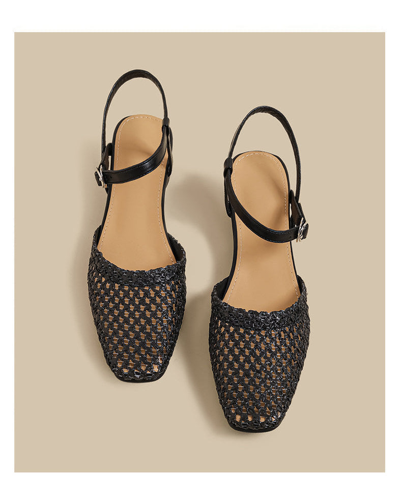 Woven Slingback Flats (Black)