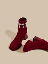 Pearl Chain Velvet Boots