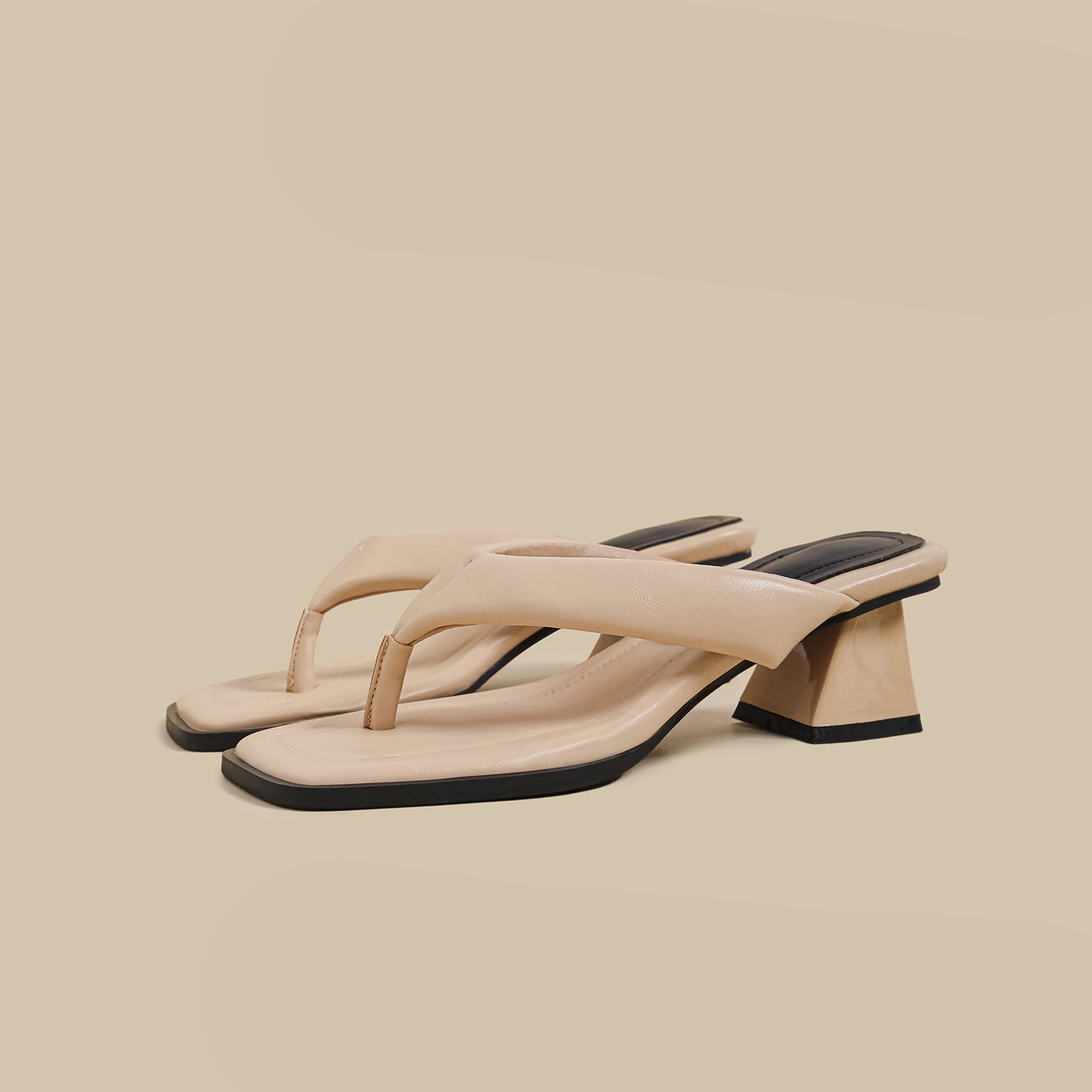 Minimal Thong Heel Sandals (Nude)