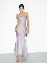 Smooth Drape Satin Dress - Lavender