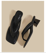Minimal Thong Heel Sandals (Black)