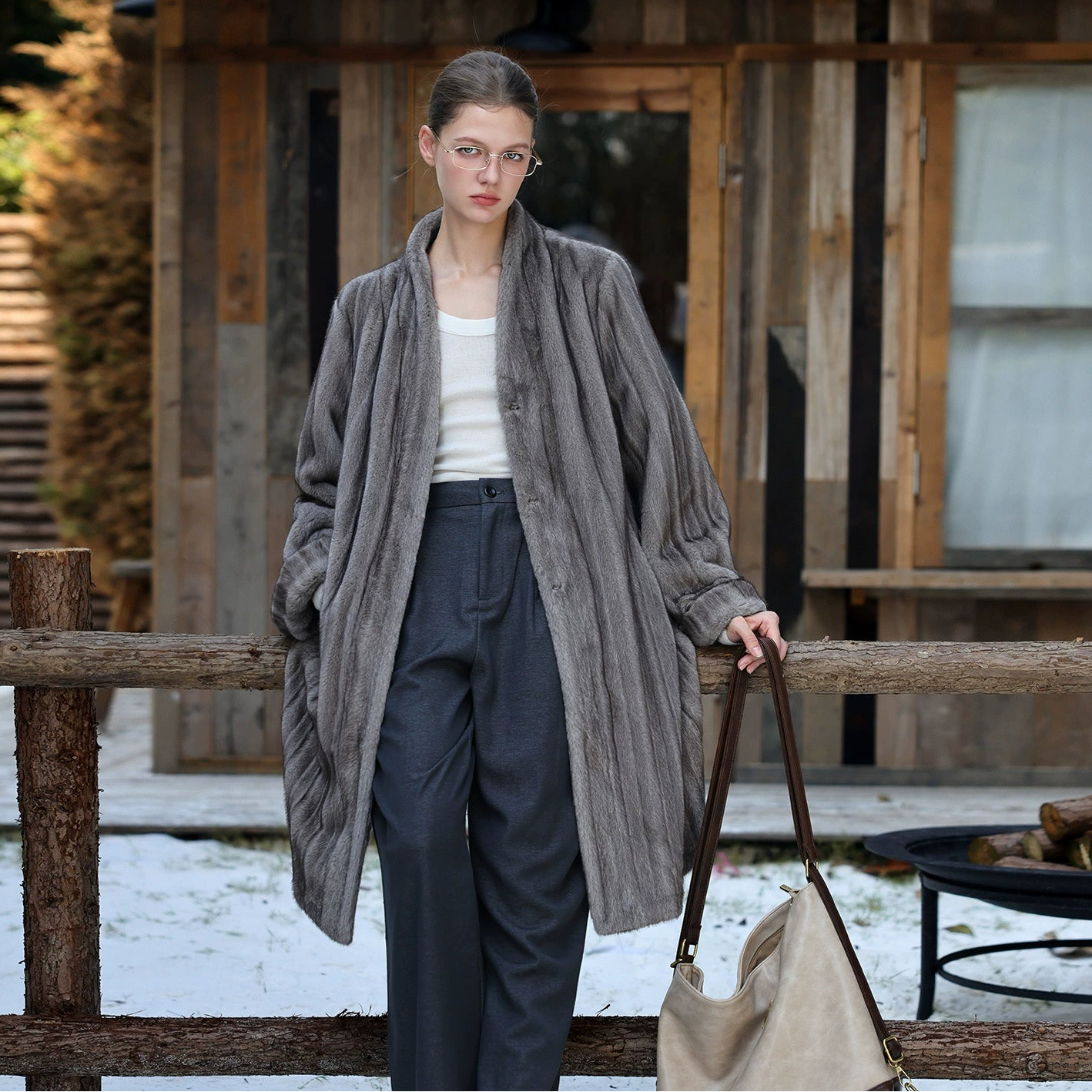 Taupe Silky Fur Coat