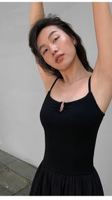 Ruched Bodice Slip Dress - Black