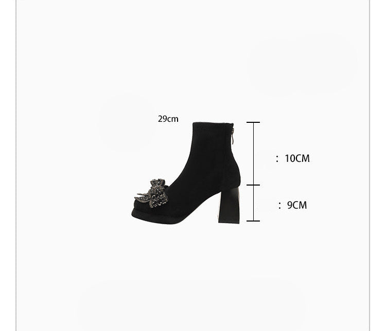 Crystal Bow Boots - Black
