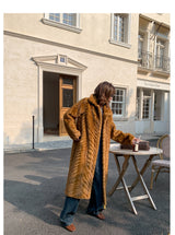 Herringbone Faux Fur Coat - Ochre
