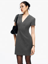 Grey V-Neck Suit Dress