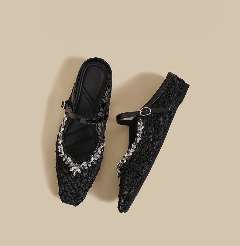 Crystal Mesh Mary Janes (Black)