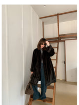 V-Neck Pullup Sleeve Fur Coat - Charcoal