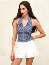 Backless Plaid Halterneck Vest