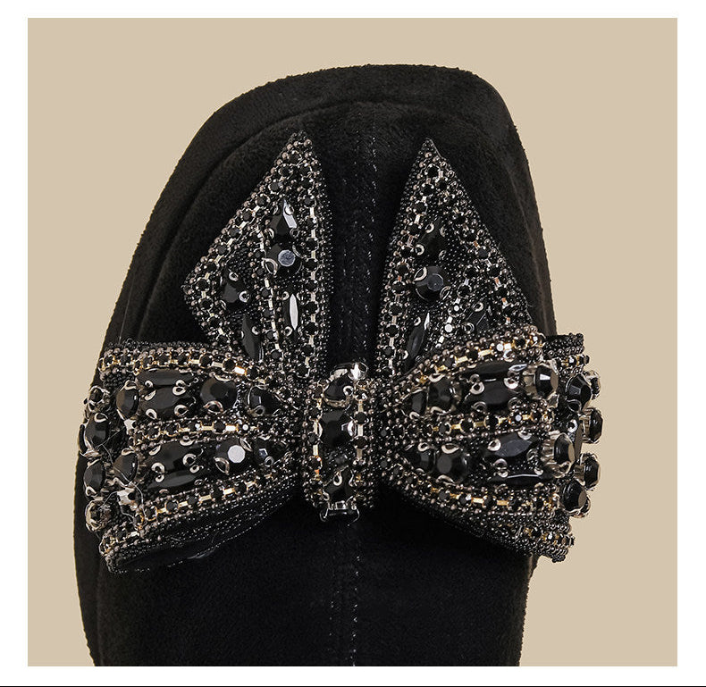 Crystal Bow Boots - Black