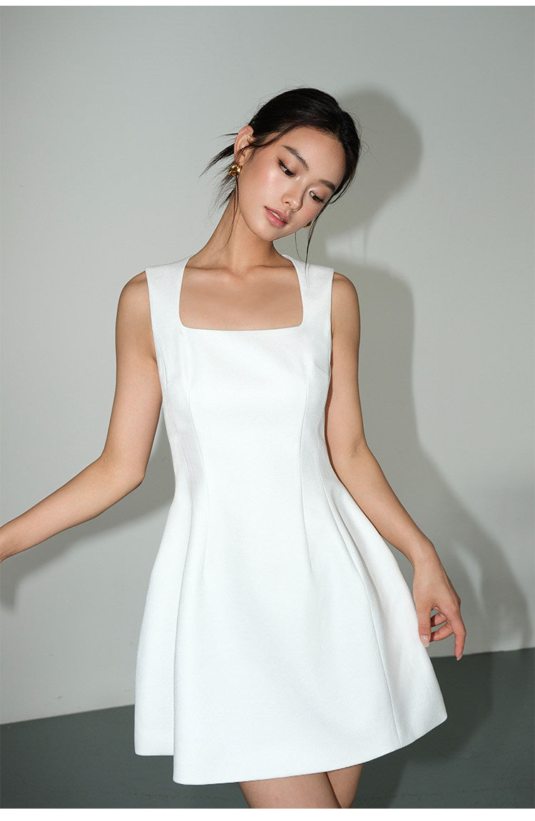 Structured Sleeveless Mini Dress - White