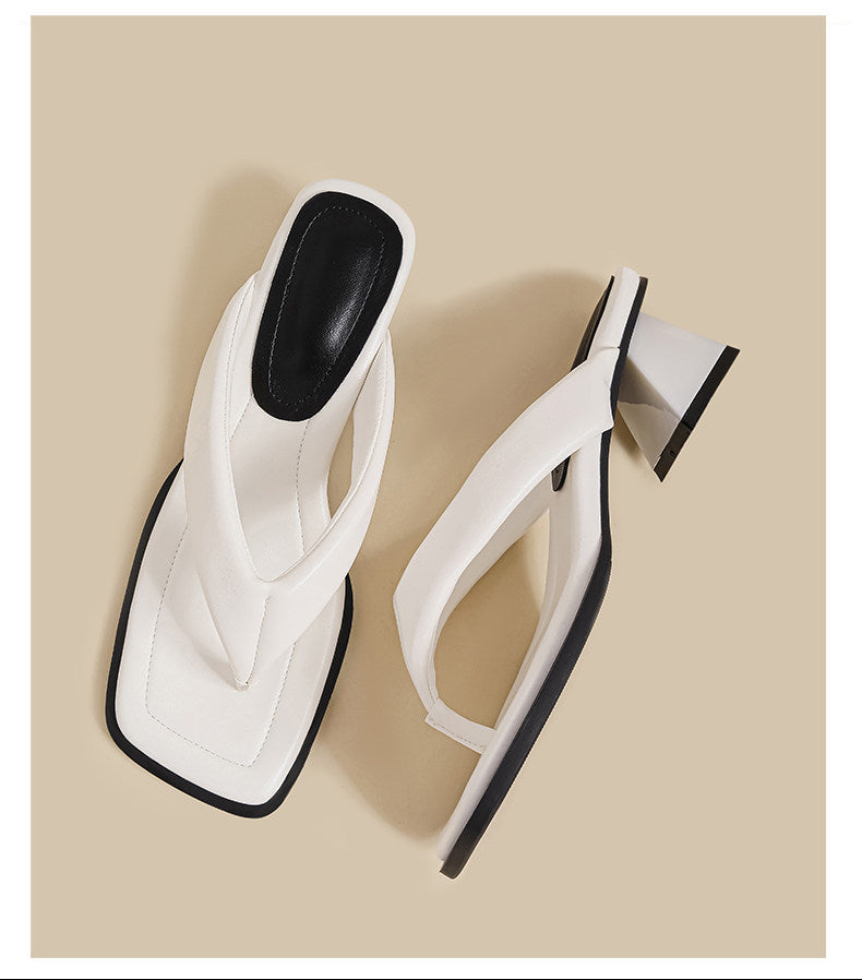 Minimal Thong Heel Sandals (White)
