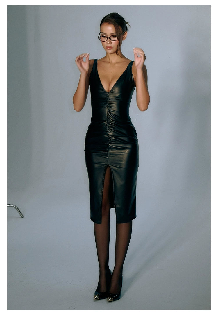 Ruched Leather Dress