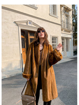V-Neck Pullup Sleeve Fur Coat - Pumpkin