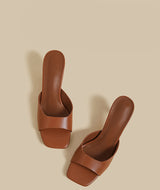 Minimal Curve Heel Sandals (Brown)