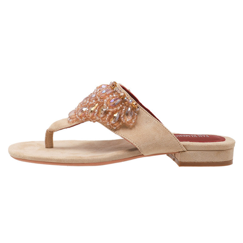 Embellished Thong Flat (Beige)
