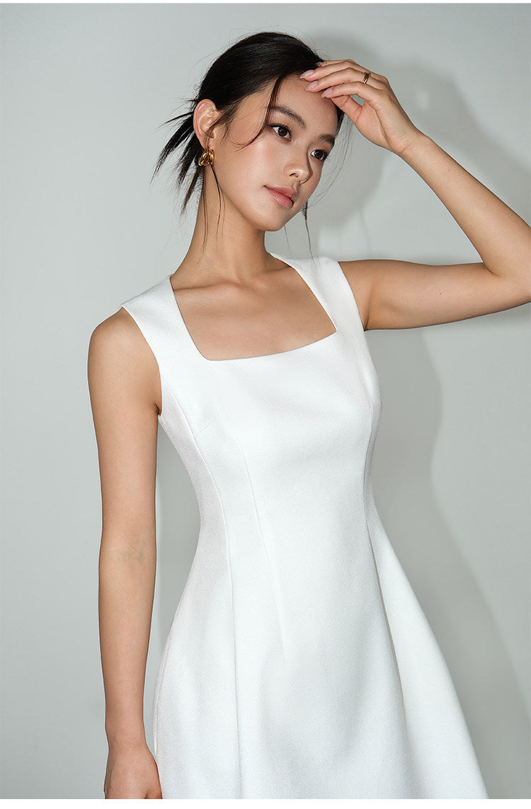 Structured Sleeveless Mini Dress - White
