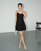 Peated V-neck Camisole Dress - Black