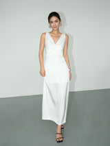 Smooth Ruched Slip Dress - White