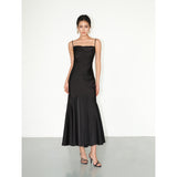 Smooth Drape Satin Dress - Black