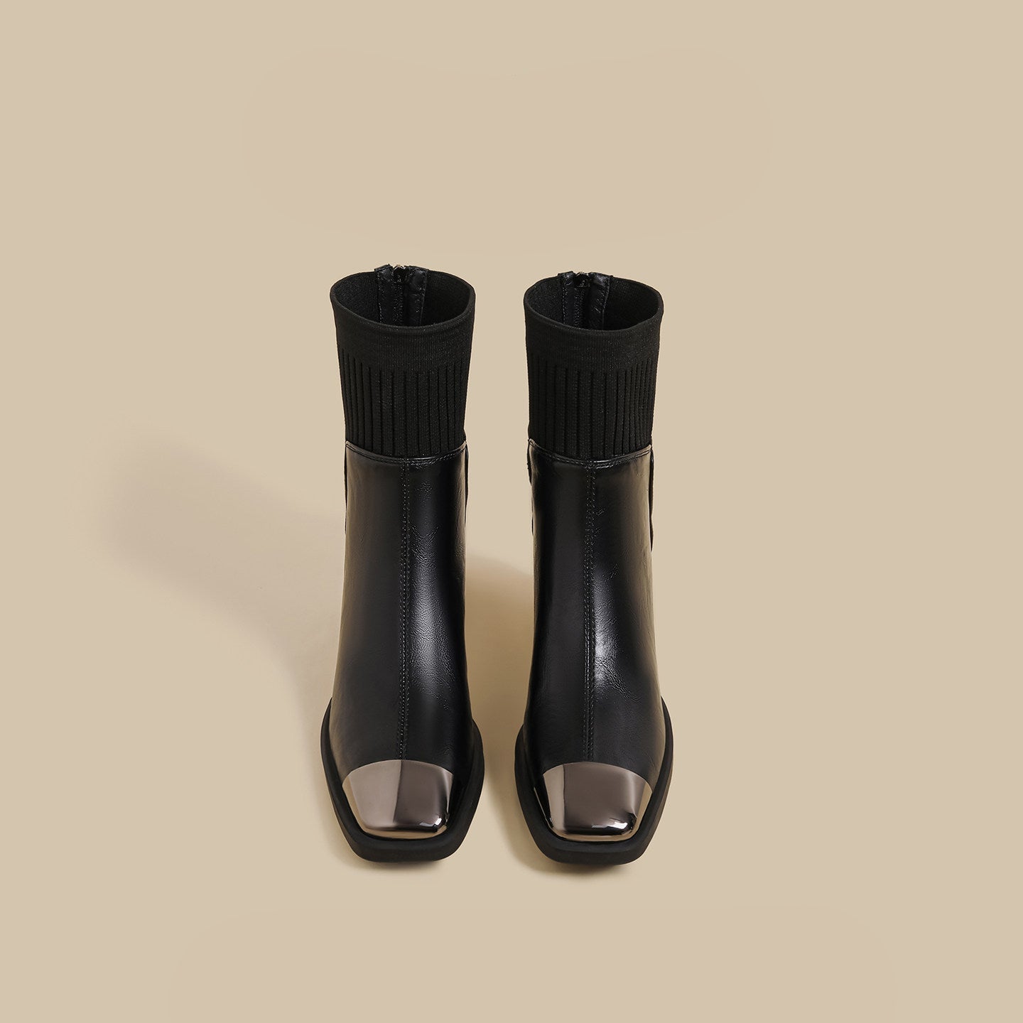 Chunk-Heel Knit Ankle Boots