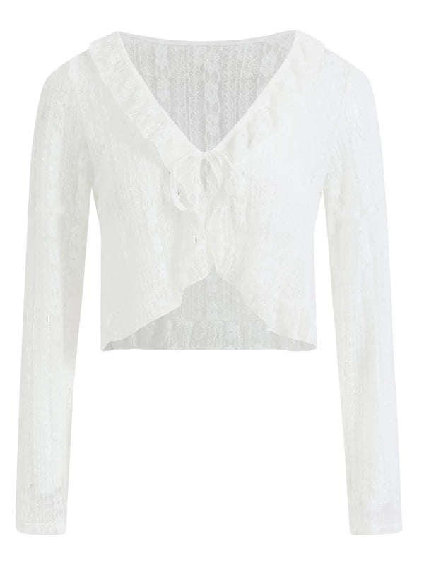 Sheer Lace Tie Cardigan
