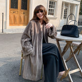 V-Neck Pullup Sleeve Fur Coat - Cement