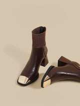 Chunk-Heel Knit Ankle Boots