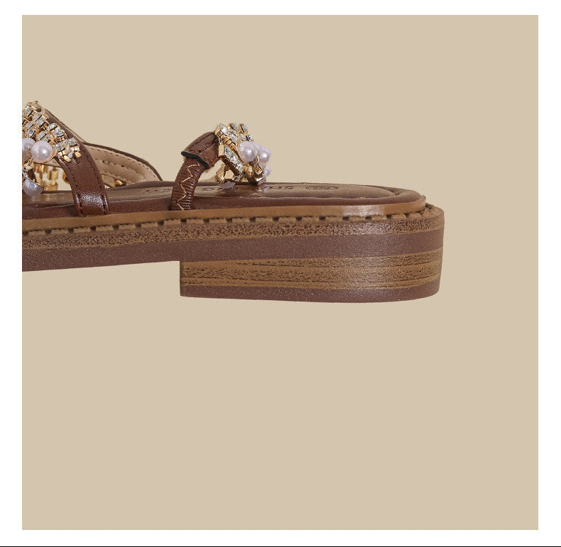 Pearl Crystal Flat Strap Sandals