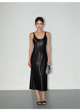 Satin Slip Midi Dress - Black