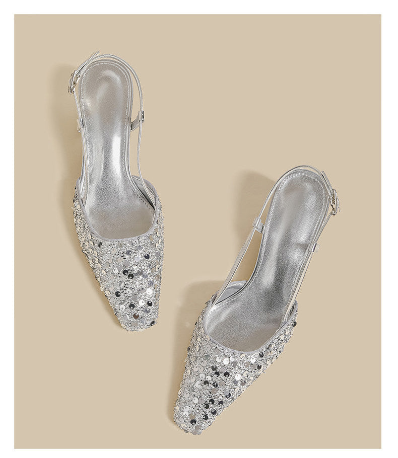 Sequin Pointed Slingback Heels