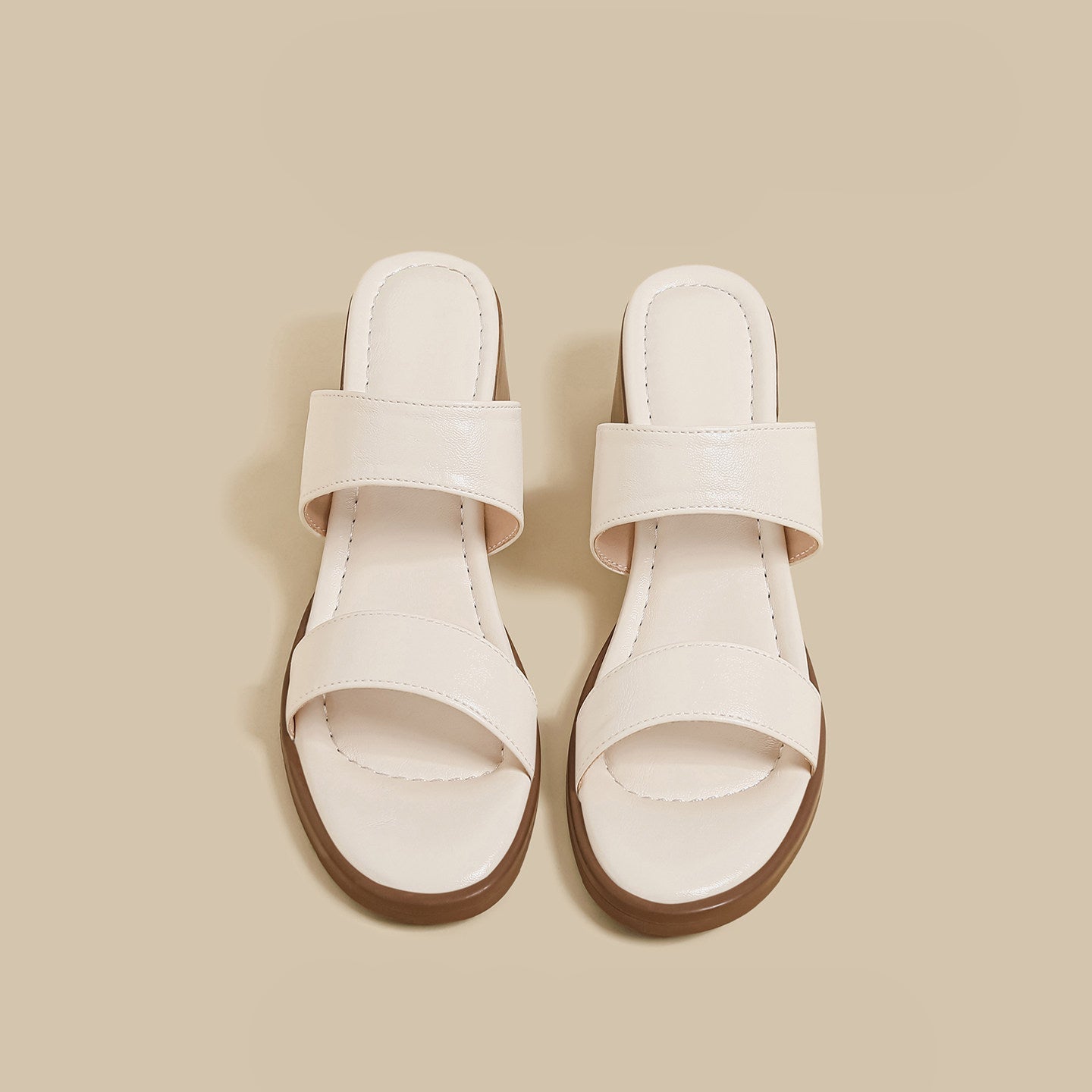 Double Strap Low Heel (Cream)