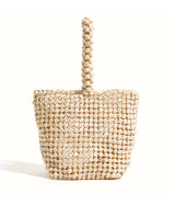 Woven Wooden Bead Bag - Cream
